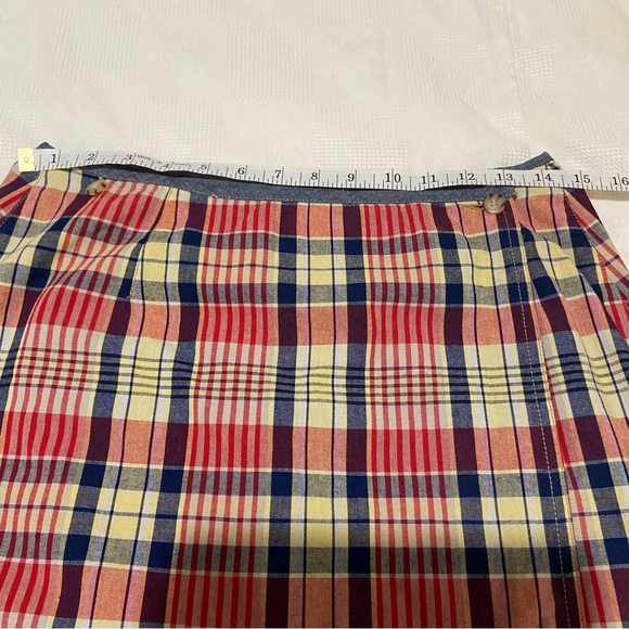 Liz Claiborne cotton reversible wrap mini skirt. Plaid/Blue. - Picture 6 of 7